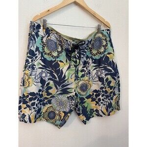 TOMMY BAHAMA Swim Shorts XL Blue Tropical Drawstring Trunks Pockets
